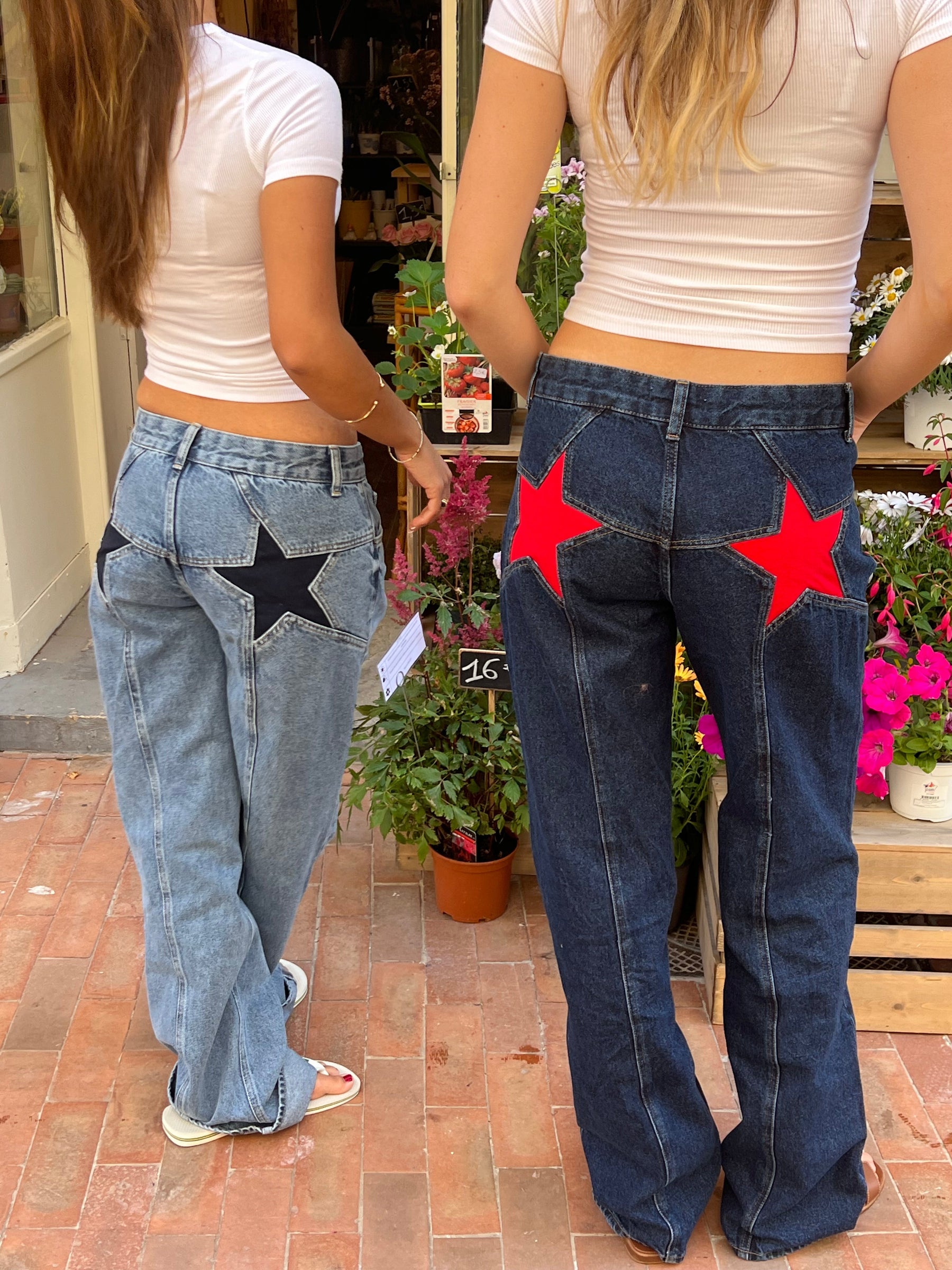 Star Jeans with Red Stars - Dark Denim