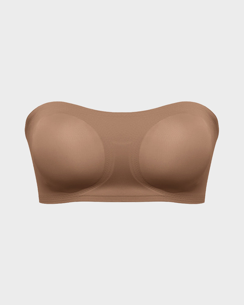 Non-Slip Crossover Side Hook Bandeau Bra-Apricot Coffee-S