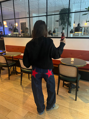Star Jeans with Red Stars - Dark Denim