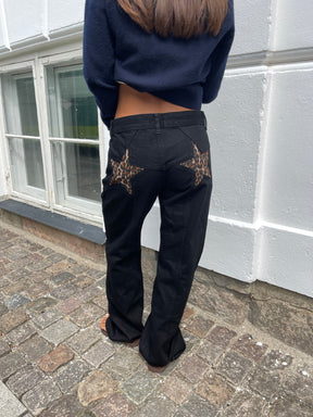Star Jeans with Leopard Stars - Black