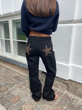 Star Jeans with Leopard Stars - Black