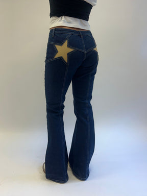 Flared star jeans with gold star - Dark denim