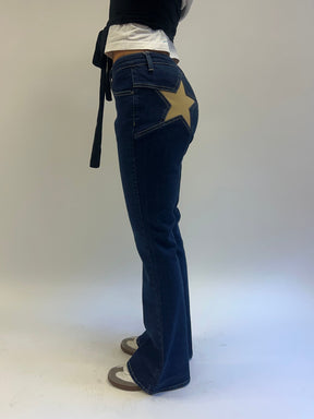 Flared star jeans with gold star - Dark denim