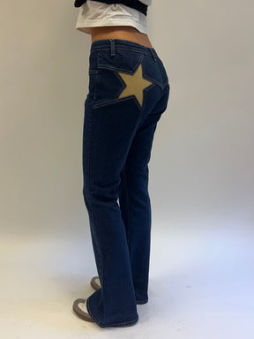 Flared star jeans with gold star - Dark denim