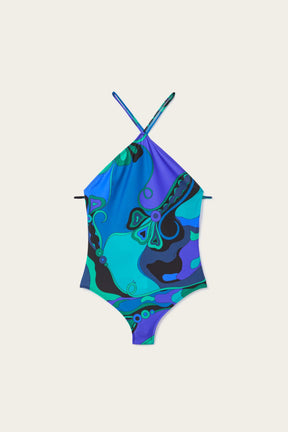 Print Cross-Strap Swimsuit & Wrap Skirt
