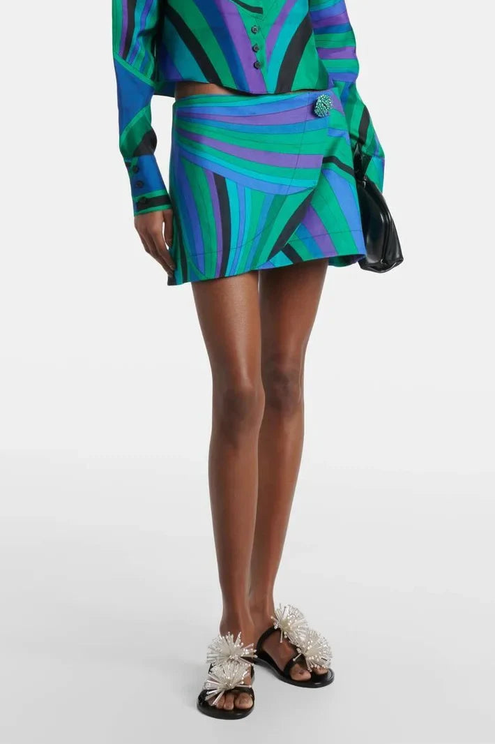Print Cross-Strap Swimsuit & Wrap Skirt