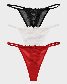 Lace-Trim Mesh V-String Panty